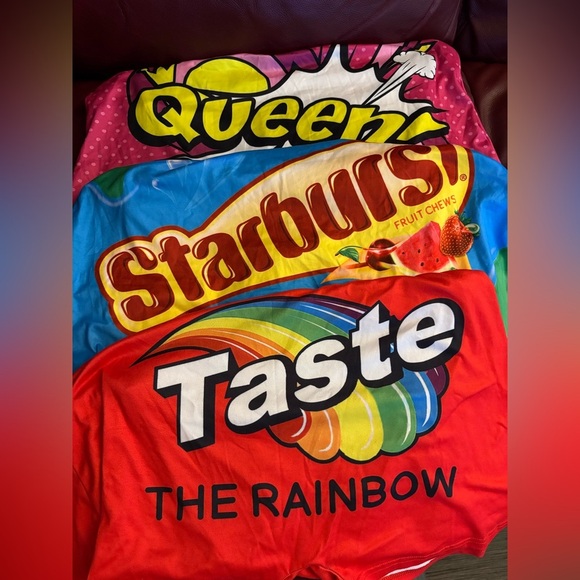 Pants - COLORFUL PACK OF 3 Skittles Starburst Graphic Candy Women’s Shorts 🍭🍬🍫🍩 NWOT